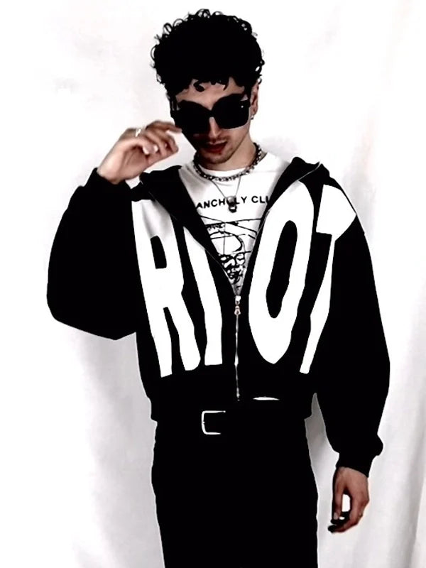 Riot Black Zip-Up Hoodie