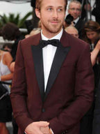 Ryan Gosling Red Carpet Burgundy Tuxedo