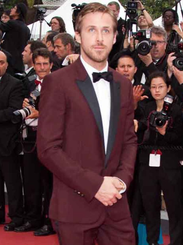 Ryan Gosling Red Carpet Burgundy Tuxedo