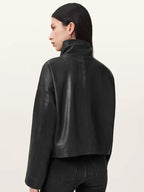 Ryder Funnel Neck Leather Jacket Back