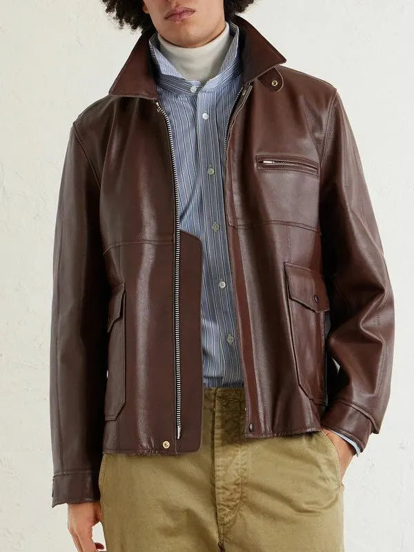 Sacai Leather Jacket Brown