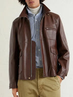 Sacai Leather Jacket Brown
