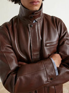 Sacai Leather Jacket Brown