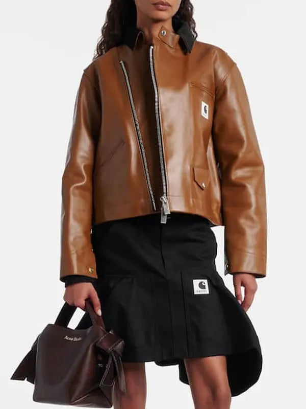 Sacai Leather Jacket Brown