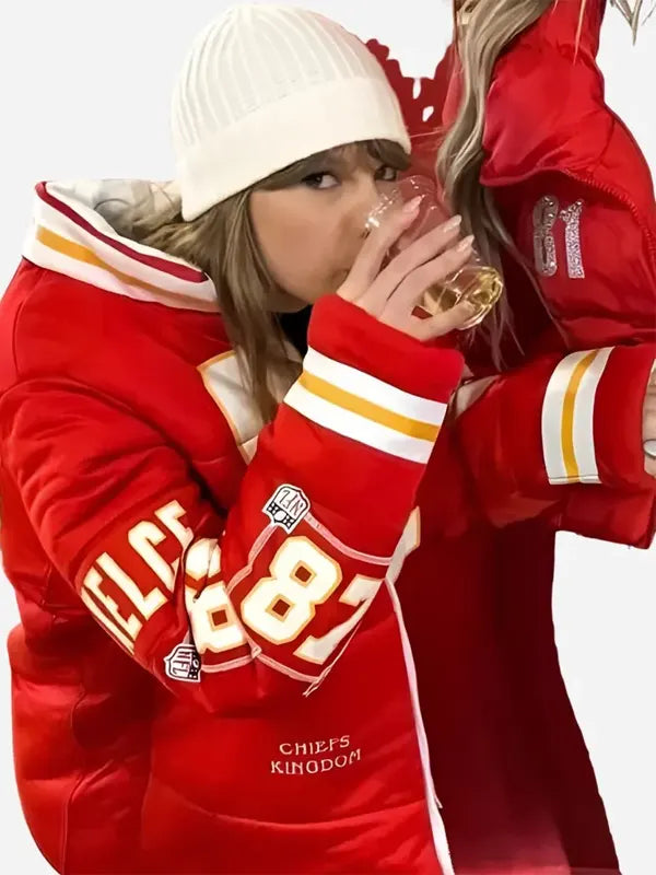 Shop 87 Taylor Swift Travis Kelce Red Puffer Jacket