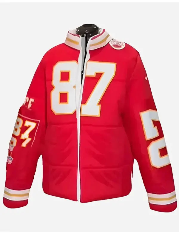 Shop 87 Taylor Swift Travis Kelce Red Puffer Jacket