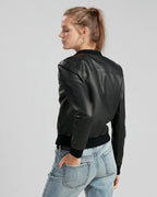 Slim fit leather bomber jacket women