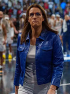 Stephanie White Blue Cropped Leather Jacket