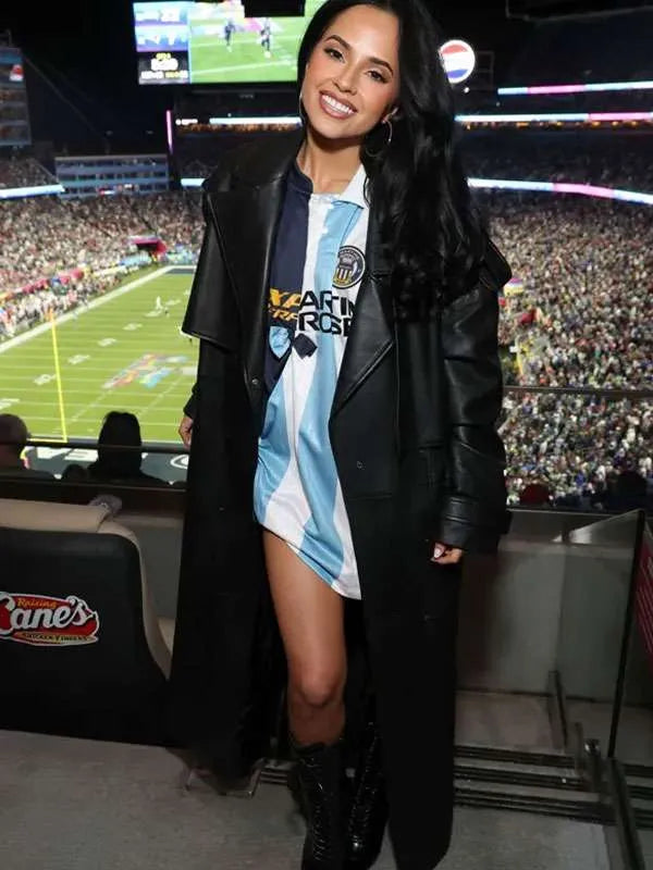 Becky G Super Bowl LX Balck Leather Coat