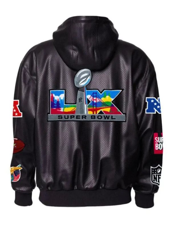 Super Bowl 2026 Vegan Leather Hooded Jacket