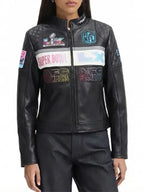 Super Bowl LX Black Moto Leather Jacket