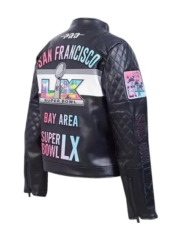 Super Bowl LX Black Moto Leather Jacket