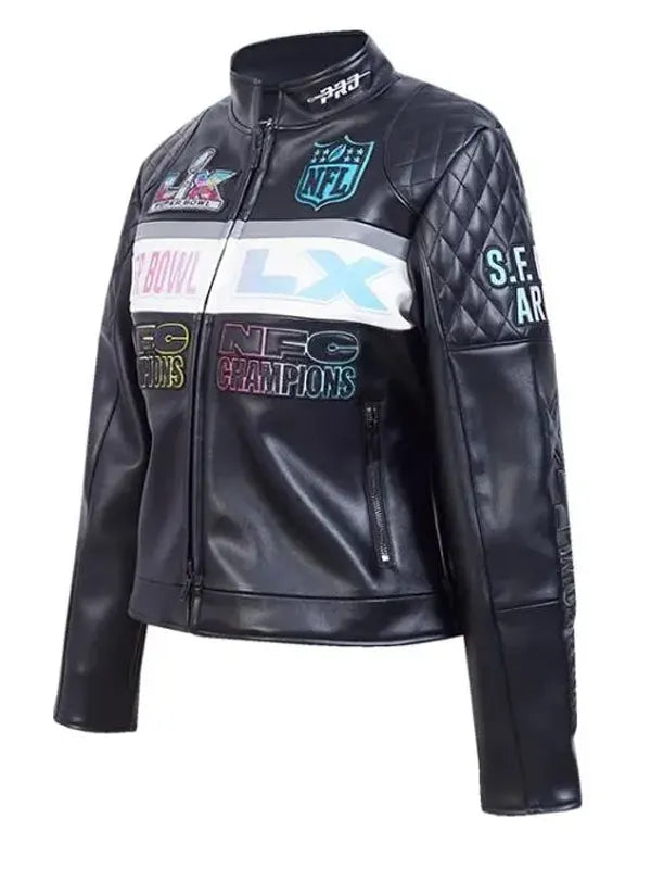 Super Bowl LX Black Moto Leather Jacket