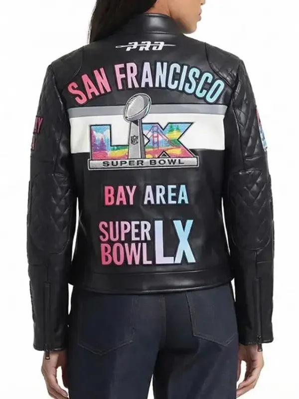 Super Bowl LX Black Moto Leather Jacket