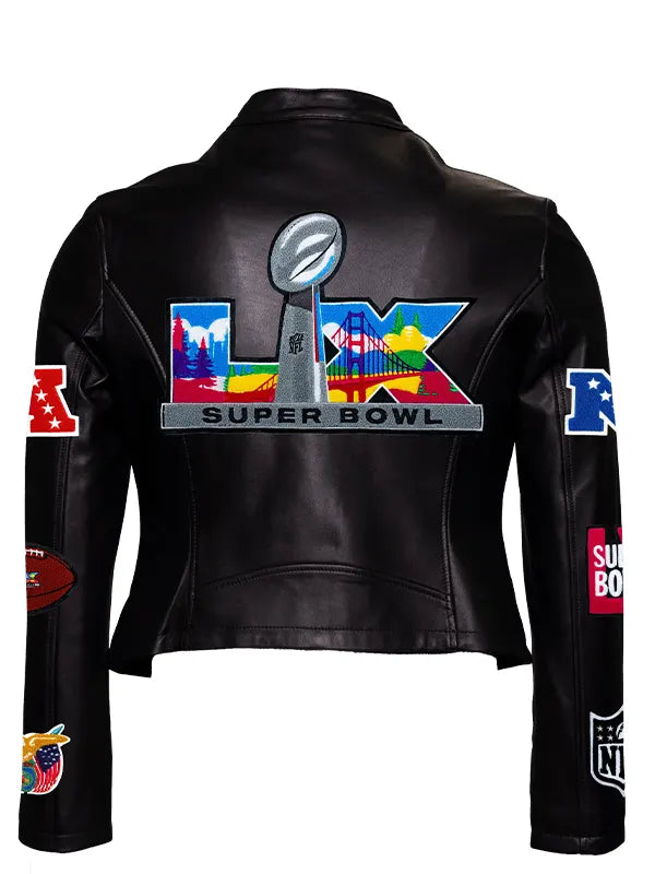 Super Bowl LX Black Moto Leather Jacket