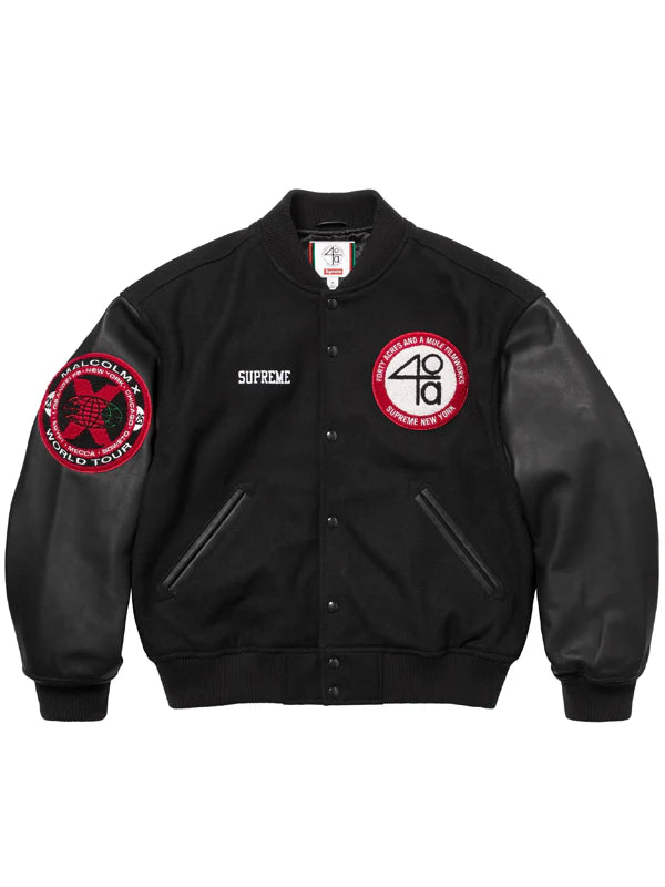 Supreme-X-40-Acres-Malcolm-X-Varsity-Jacket-Black