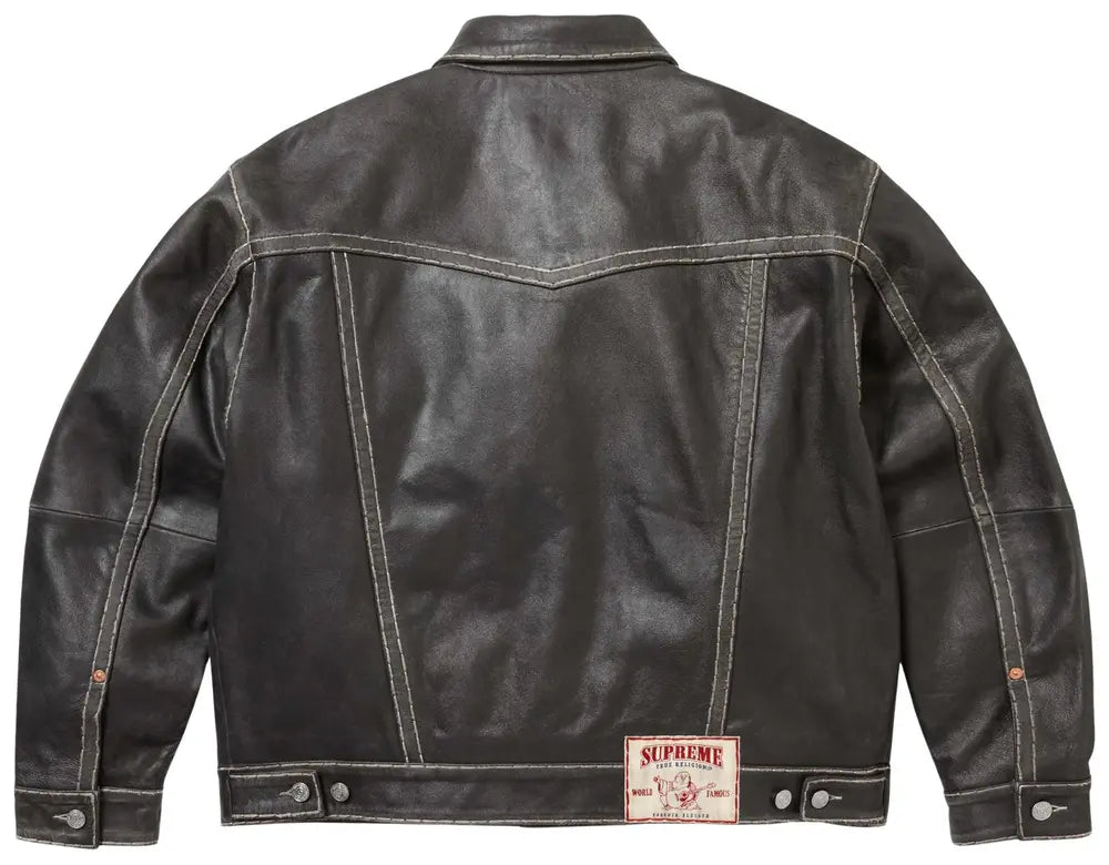Supreme X True Religion Leather Trucker Jacket Black