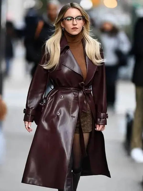 Sydney Sweeney Burgundy Leather Jacket