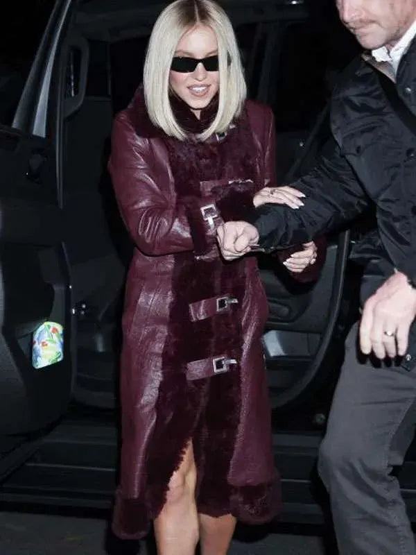 Sydney Sweeney Burgundy Leather Jacket