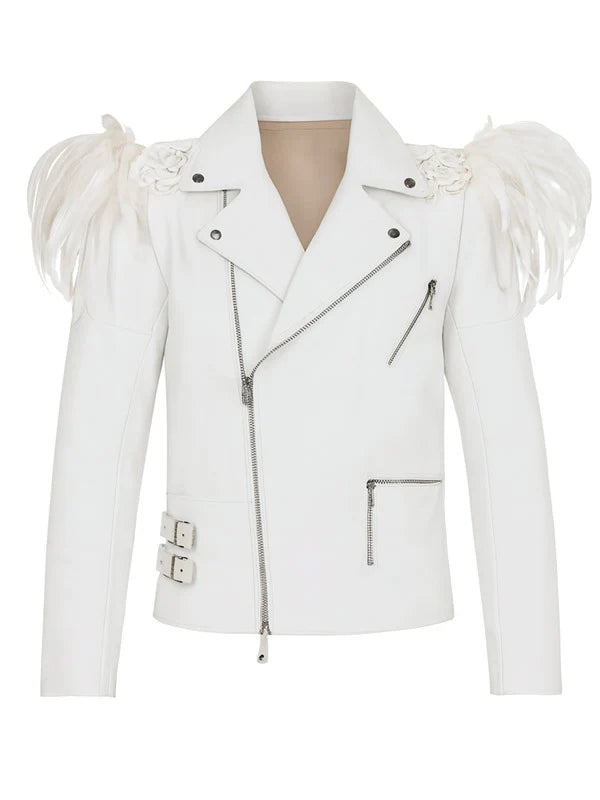Taron Egerton Rocketman White Leather Jacket