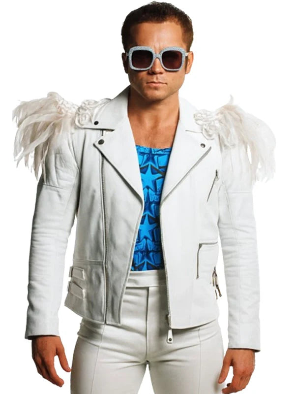 Taron Egerton Rocketman White Leather Jacket