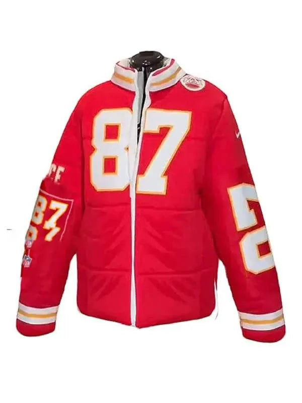 Shop 87 Taylor Swift Travis Kelce Red Puffer Jacket