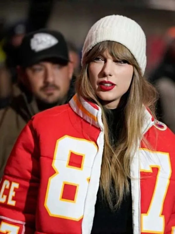 Shop 87 Taylor Swift Travis Kelce Red Puffer Jacket