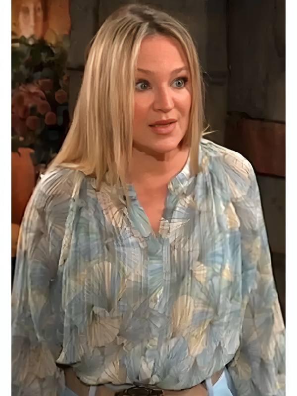 The Young and the Restless 2026 Sharon Newman Blue Floral Blouse