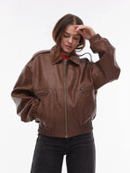 Topshop-Faux-Leather-Oversized-Bomber-Jacket-In-Brown