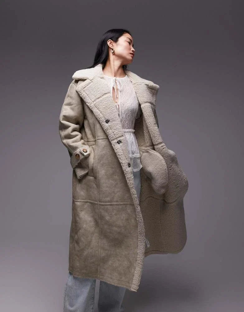 Topshop-Faux-Leather-Shearling-Longline-Aviator-Jacket-In-Cream
