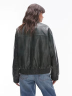 Topshop-Faux-Leather-Womens-Oversized-Bomber-Jacket-In-Green