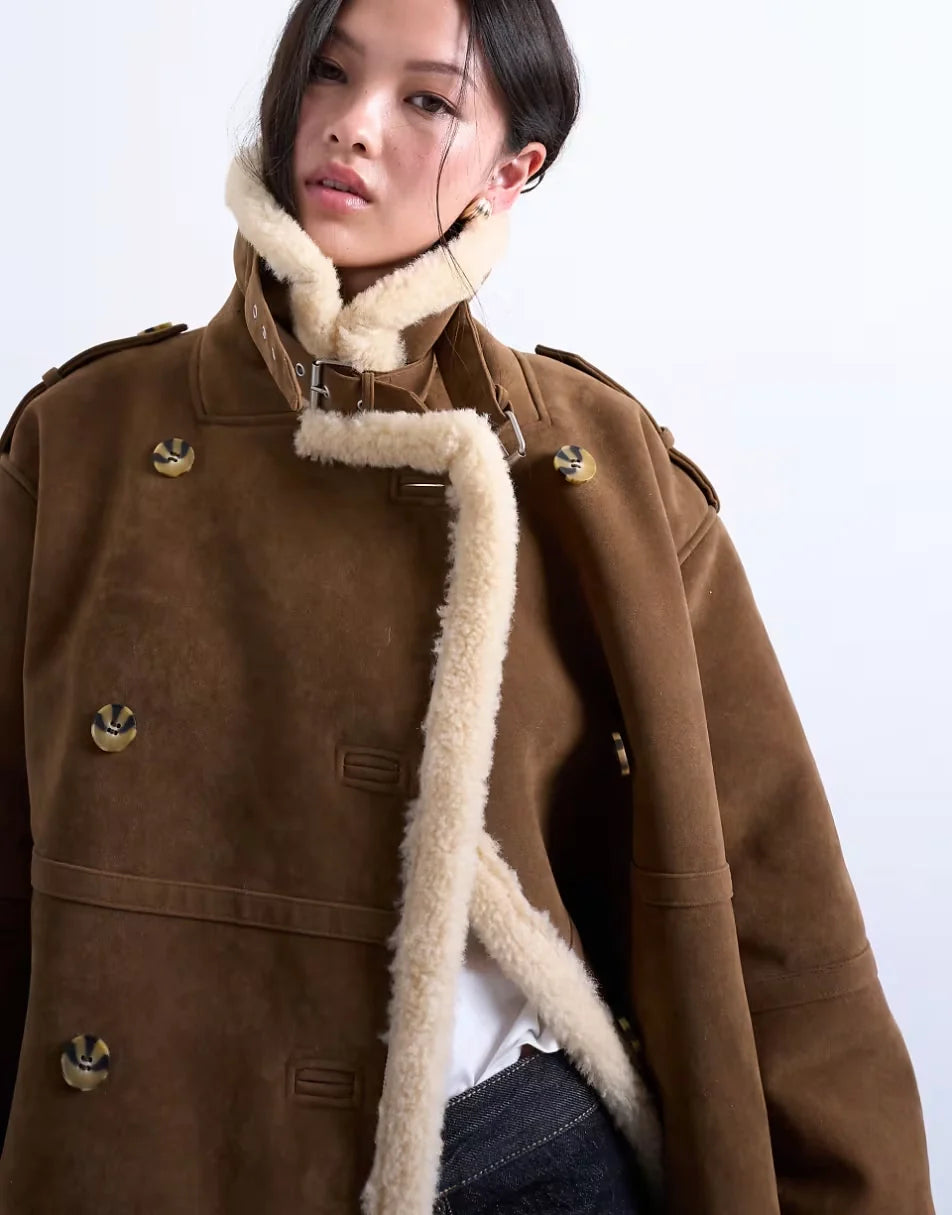 Topshop-Longline-Aviator-Faux-Shearling-Coat-In-Tan-Cream