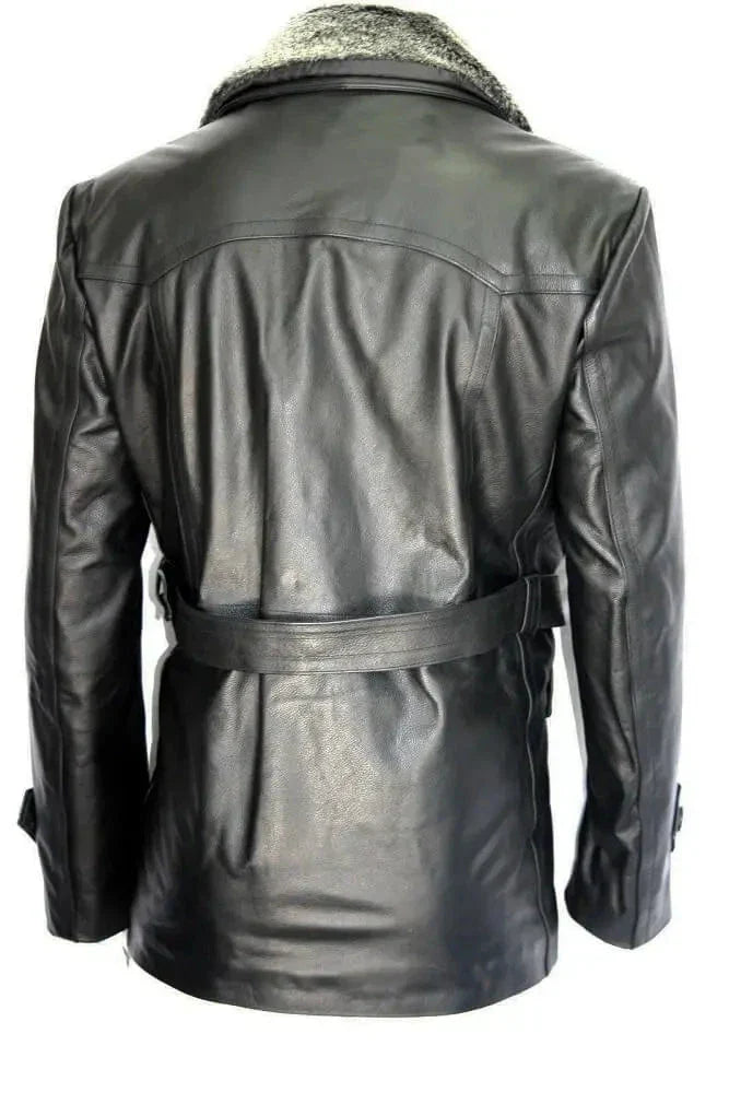 German Submarine Black Cow Shearling Leather Jacket Zing Apparel