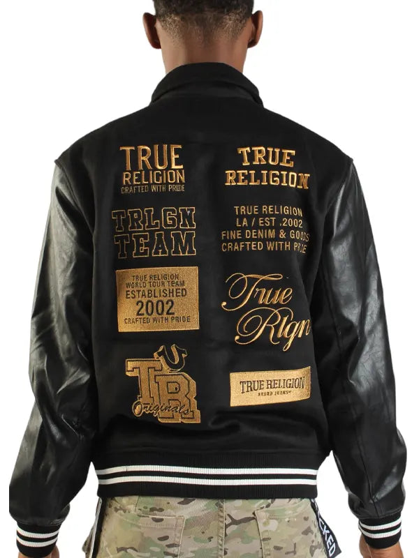 True Religion Varsity Jacket Black And Gold