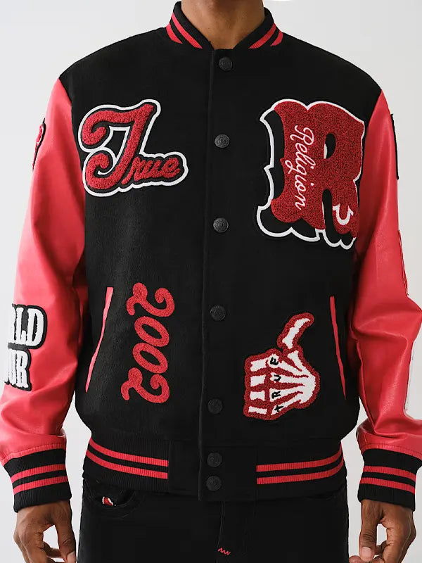 True Religion Varsity Jacket Black And Red