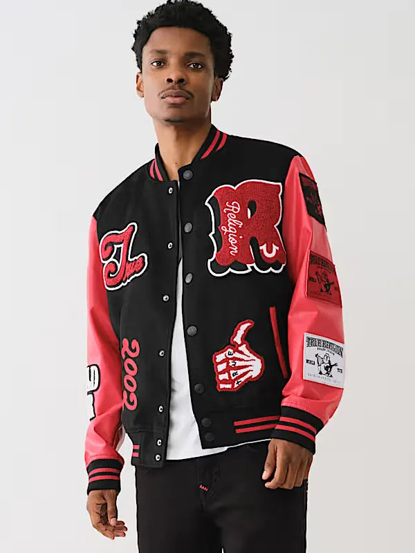 True Religion Varsity Jacket Black And Red