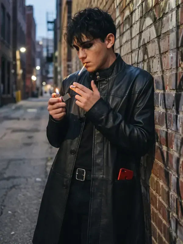 Trying S05 Tyler Black Leather Coat