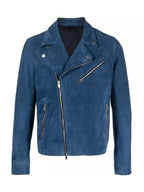 Blue Zipper Suede Leather Jacket, Blue Zing Apparel