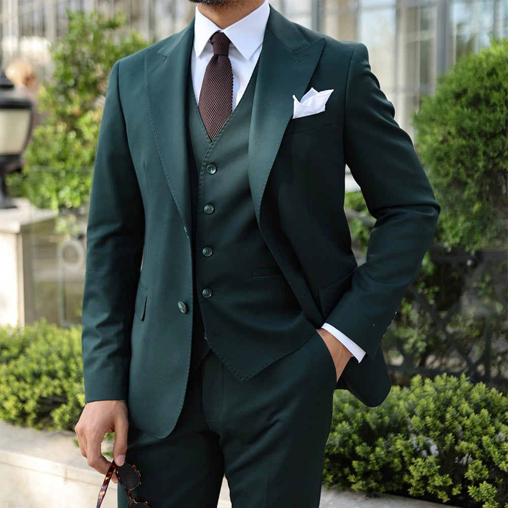 Mens Tuxedo Dark Green Three Piece Suit