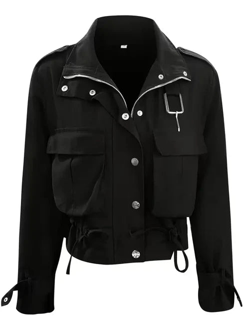 Western Women's Solid Color Button Zipper Pocket Casual Jacket