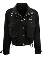 Western Women's Solid Color Button Zipper Pocket Casual Jacket
