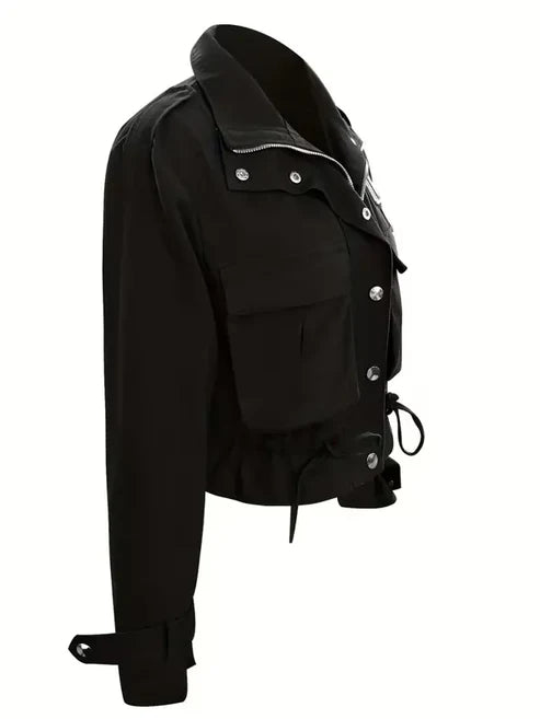 Western Women's Solid Color Button Zipper Pocket Casual Jacket