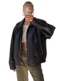 90’s Style Leather Bomber Jacket Women, Black Zing Apparel