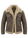 Wolverine Men's Distressed Leather Jacket with Shearling Collar