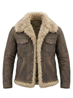 Wolverine Men's Distressed Leather Jacket with Shearling Collar