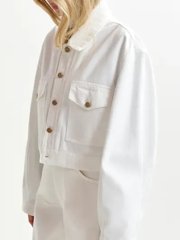 Cropped Off White Denim Jacket