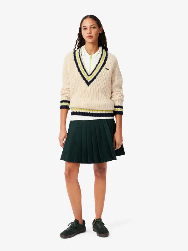 Women's Oversized Wool V-Neck Tennis Sweater