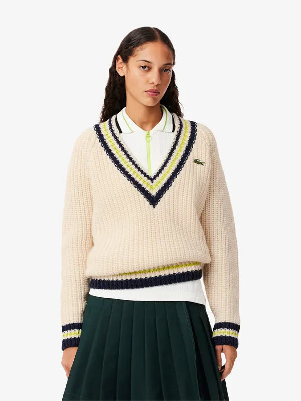 Women's Oversized Wool V-Neck Tennis Sweater