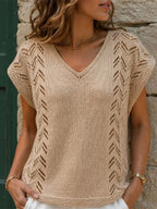 Women's Short Sleeve V-Neck Knit Tee