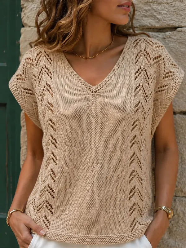 Women's Short Sleeve V-Neck Knit Tee